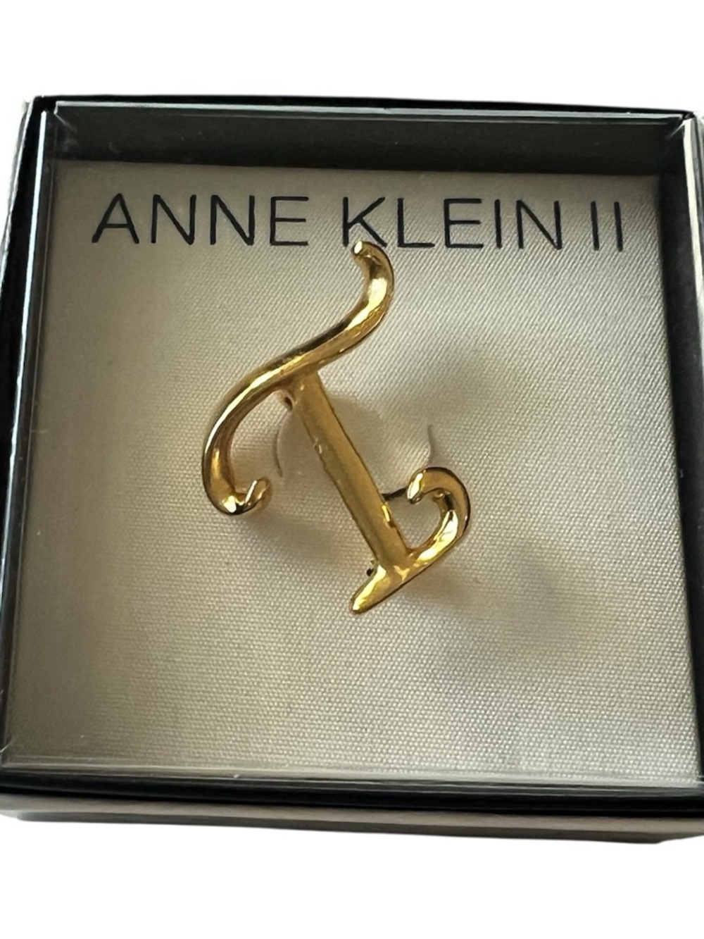 Anne Klein Gold Script Letter T Brooch